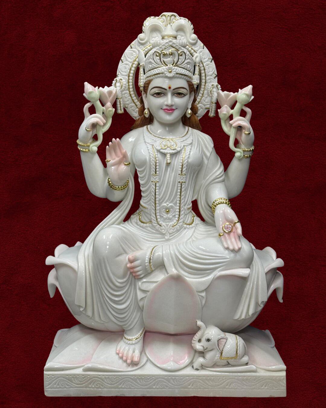 Marble Lakshmi Ji Moorti - Goddess of Wealth Prosperity Makrana Marble Hindu Temple Moorti